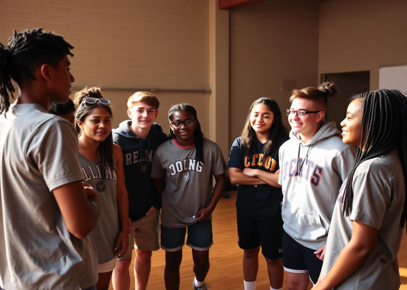 Student-athletes gathered in a workshop circle